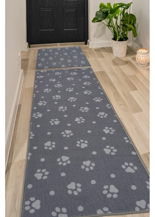 Homemaker Grey Deco Paw Print Runner and Doormat - 57 X 150 (57 X 40) Image 1