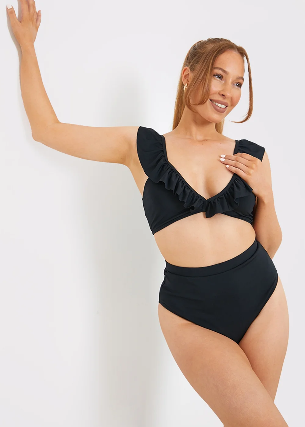In The Style Black Co Ord Ruffle Bikini Top - 18 Image 1
