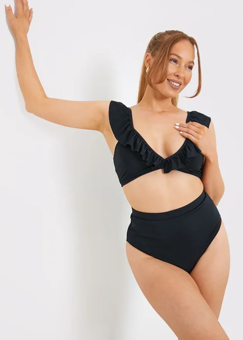 In The Style Black Co Ord Ruffle Bikini Top - 18 Image 1
