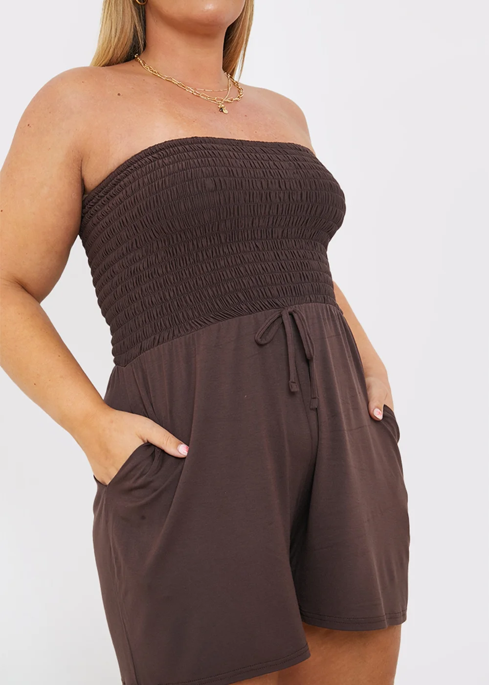 In The Style Brown Shirred Playsuit - 8 Image 7