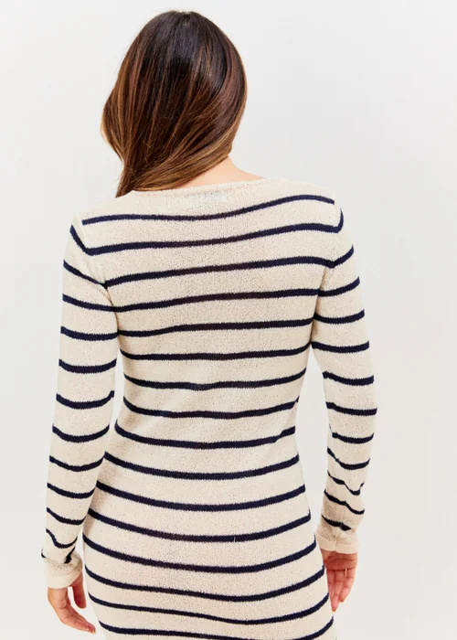 In The Style Cream Stripe Knit V-Neck Midi Dress - 6-8 Image 4