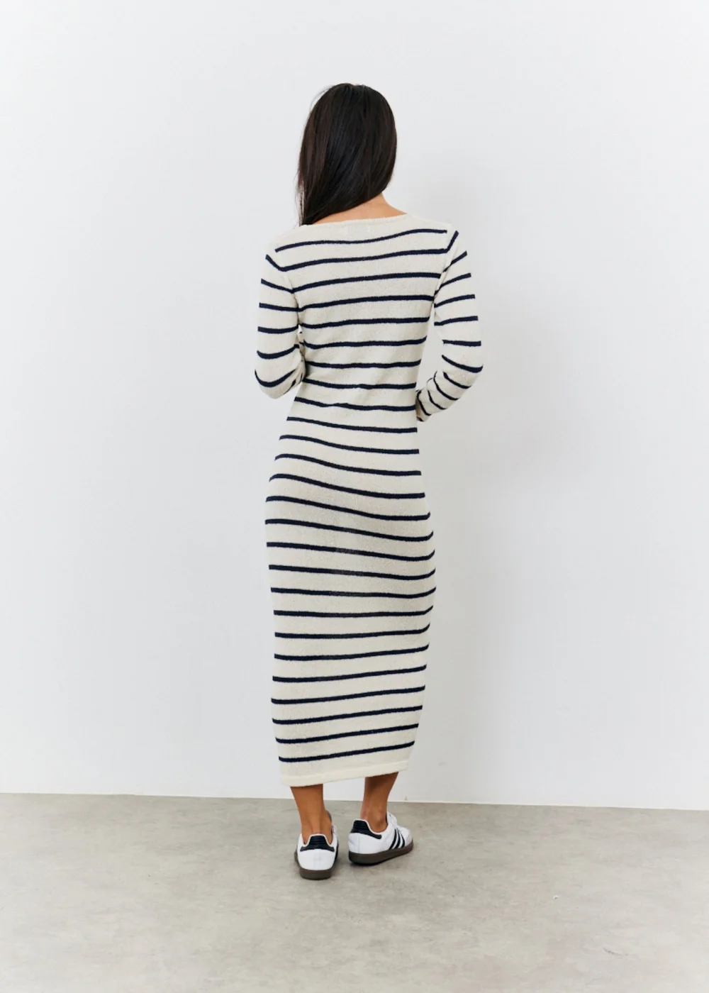 In The Style Cream Stripe Knit V-Neck Midi Dress - 6-8 Image 5