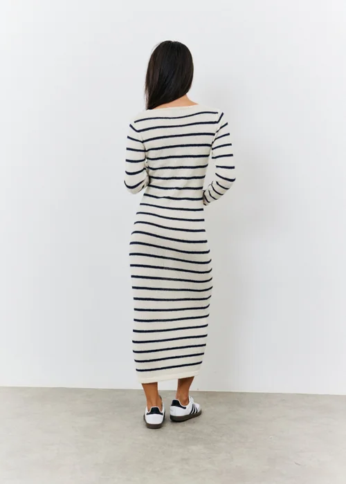 In The Style Cream Stripe Knit V-Neck Midi Dress - 6-8 Image 5