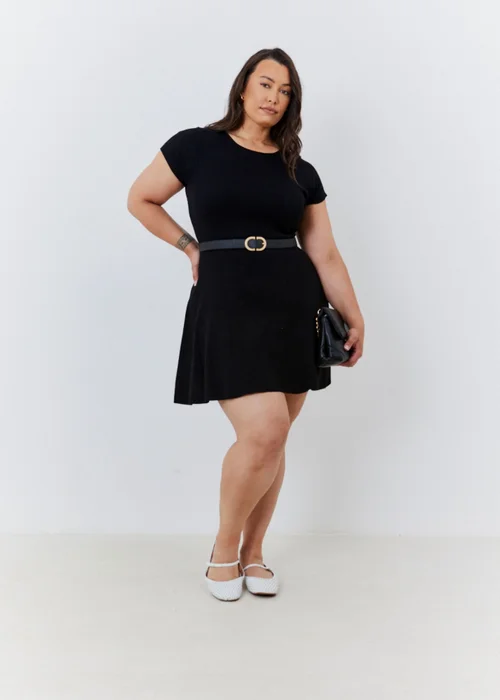 In The Style Black Skater Knit Mini Dress - 6-8 Image 1