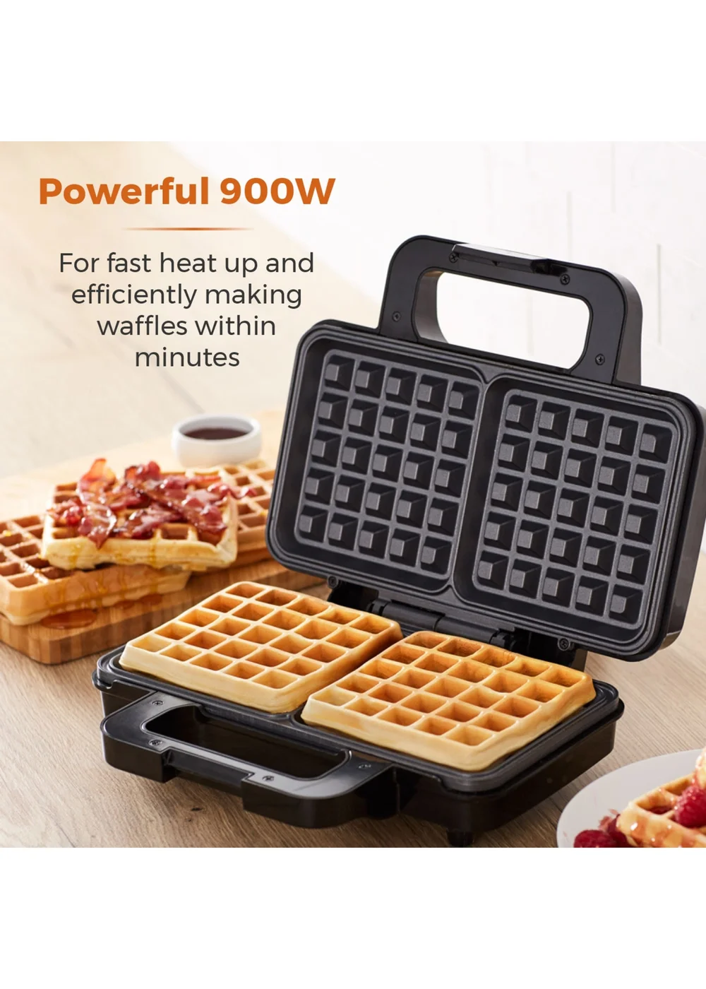 Tower Stainless Steel Deep Fill Waffle Maker (900W) - One Size Image 3