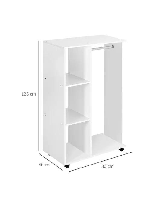 HOMCOM White Rolling Open Wardrobe Hanging Rail (80cm x 40cm x 128cm) - One Size Image 3