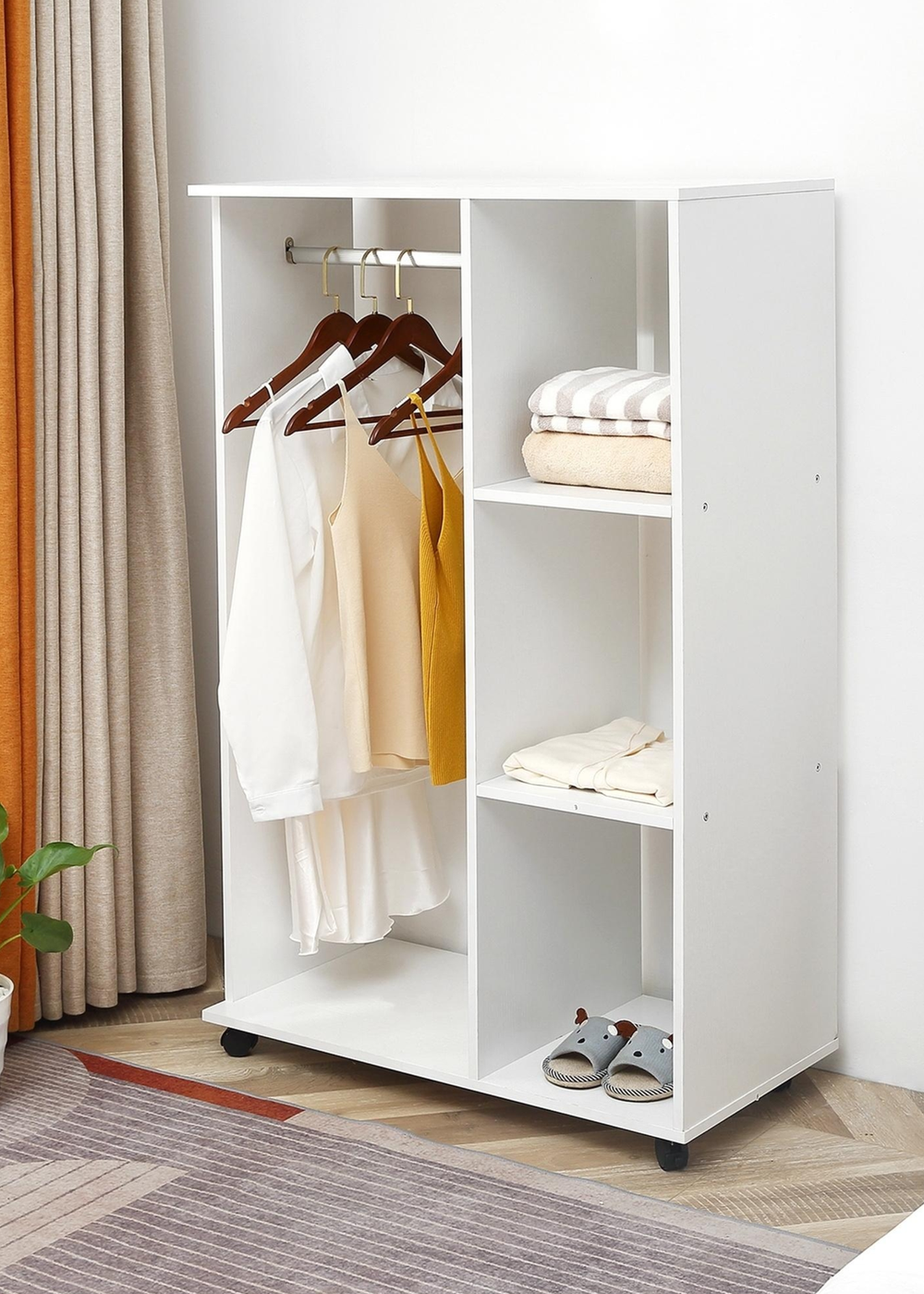 HOMCOM White Rolling Open Wardrobe Hanging Rail (80cm x 40cm x 128cm) - One Size Image 1