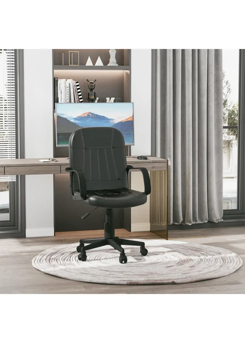 HOMCOM Black PU Leather Swivel Office Chair (59.5cm x 60cm x 104cm) - One Size Image 1