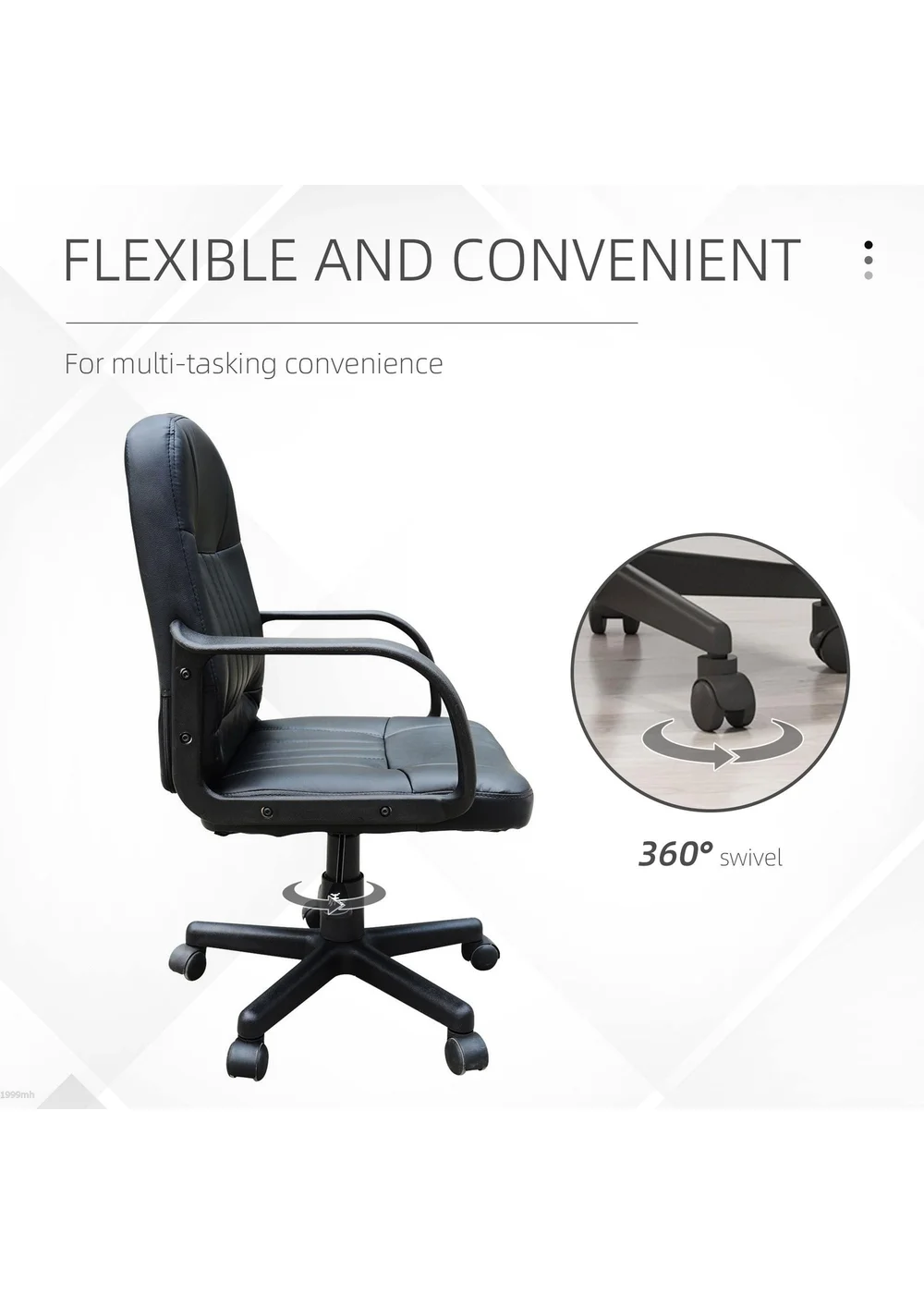 HOMCOM Black PU Leather Swivel Office Chair (59.5cm x 60cm x 104cm) - One Size Image 5