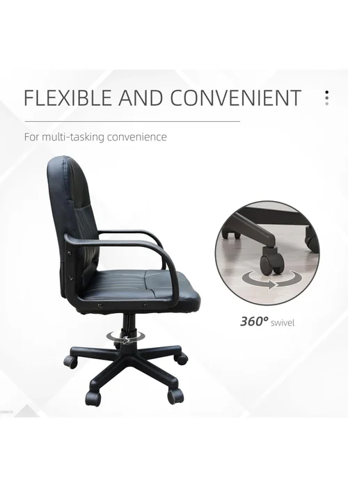 HOMCOM Black PU Leather Swivel Office Chair (59.5cm x 60cm x 104cm) - One Size Image 5