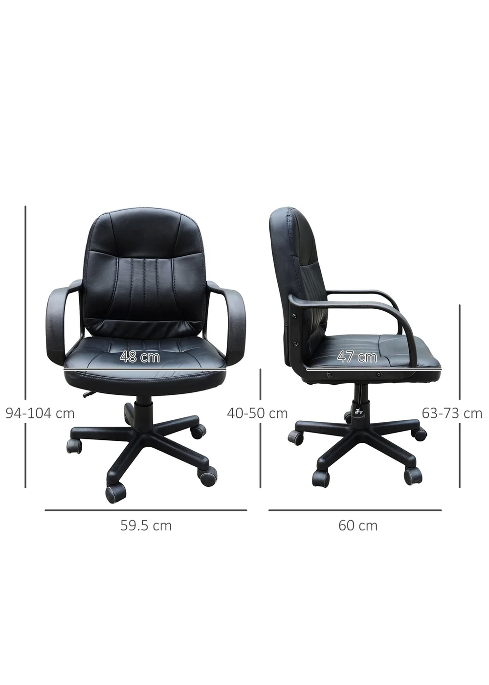 HOMCOM Black PU Leather Swivel Office Chair (59.5cm x 60cm x 104cm) - One Size Image 3