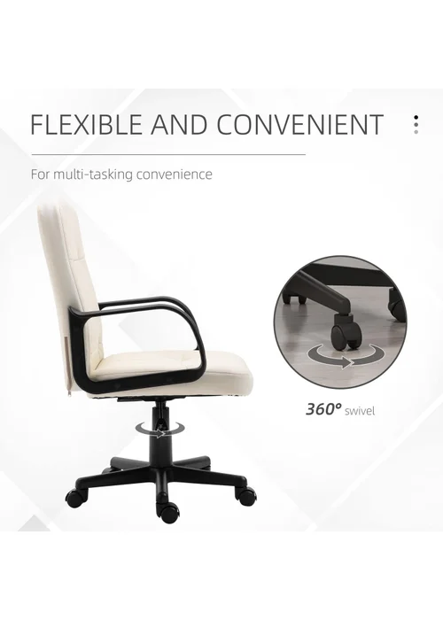 HOMCOM Cream PU Leather Swivel Office Chair (59.5cm x 60cm x 104cm) - No Size Image 5