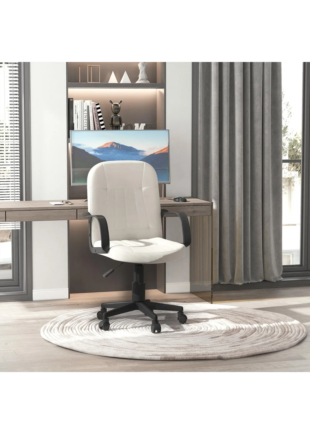 HOMCOM Cream PU Leather Swivel Office Chair (59.5cm x 60cm x 104cm) - No Size Image 1