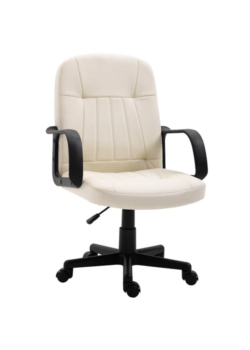 HOMCOM Cream PU Leather Swivel Office Chair (59.5cm x 60cm x 104cm) - No Size Image 2