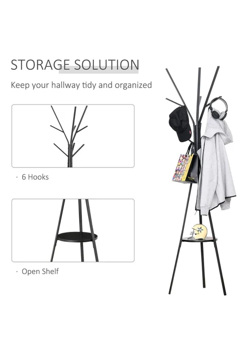 HOMCOM Black Free Standing Coat Rack (45cm x 45cm x 180cm) - One Size Image 4
