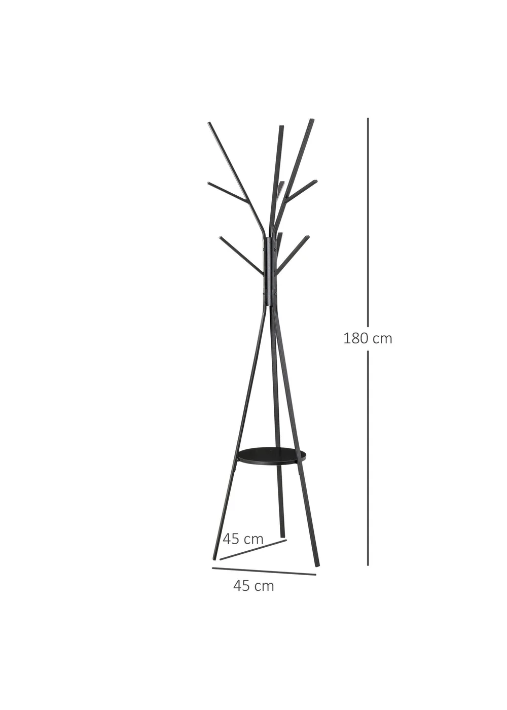 HOMCOM Black Free Standing Coat Rack (45cm x 45cm x 180cm) - One Size Image 3
