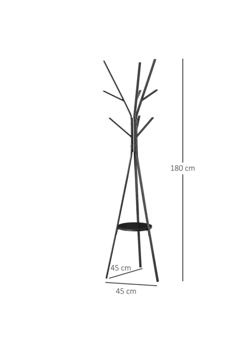 HOMCOM Black Free Standing Coat Rack (45cm x 45cm x 180cm) - One Size Image 3