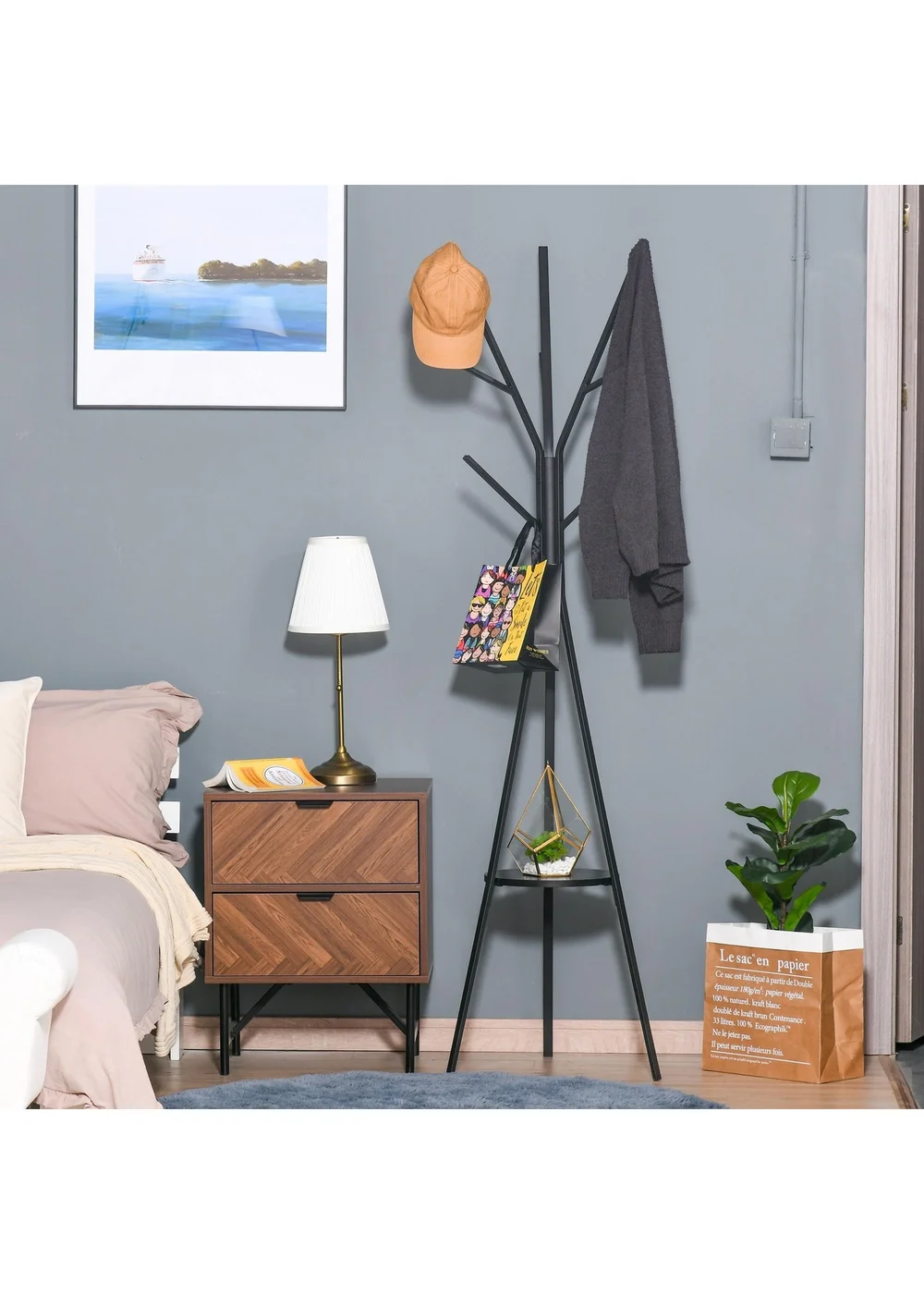 HOMCOM Black Free Standing Coat Rack (45cm x 45cm x 180cm) - One Size Image 1
