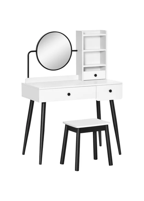 HOMCOM White Dressing Table Set with 3 Drawers (90cm x 45cm x 125.5cm) - One Size Image 2