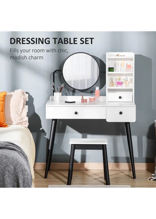 HOMCOM White Dressing Table Set with 3 Drawers (90cm x 45cm x 125.5cm) - One Size Image 4