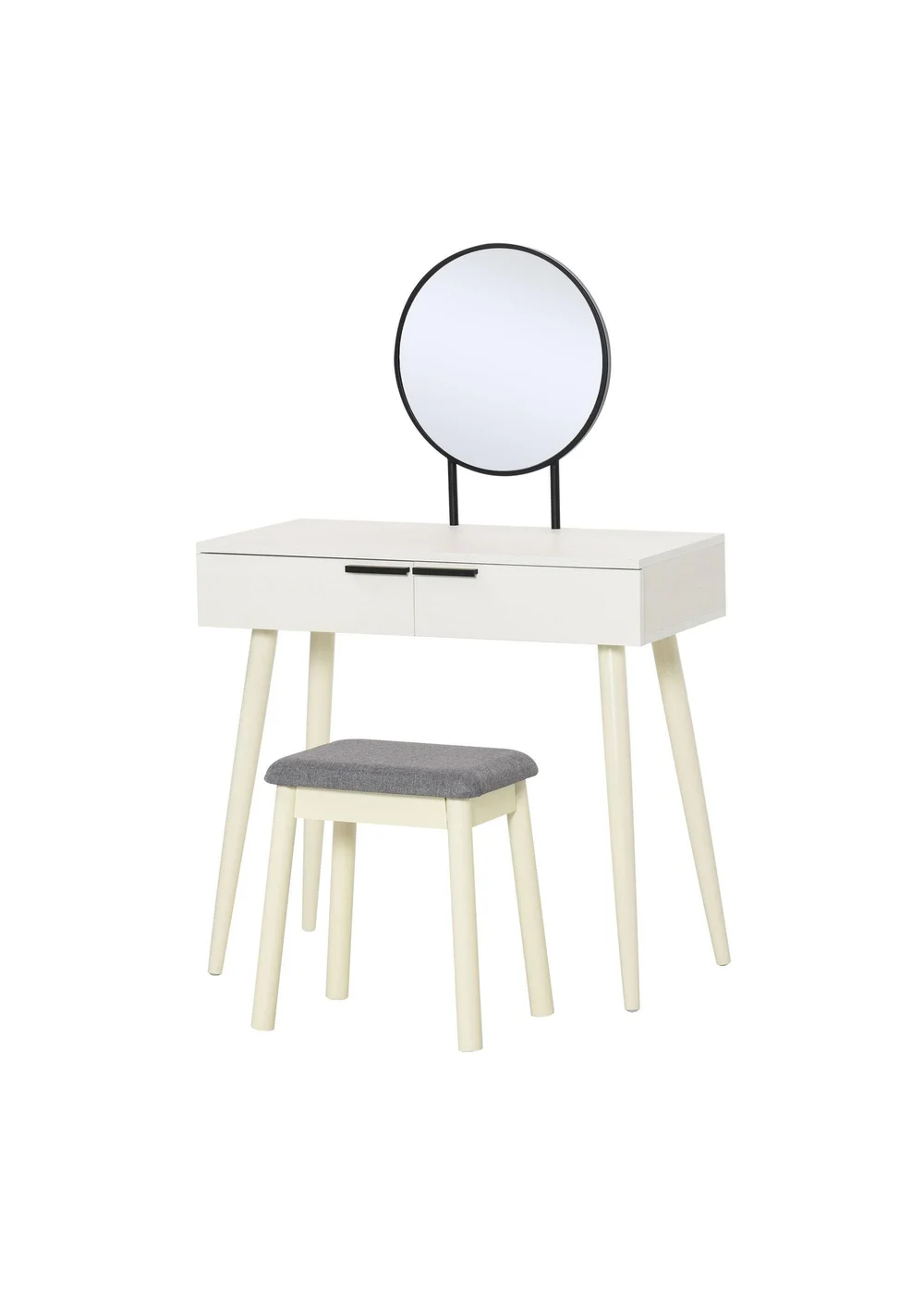 HOMCOM White Dressing Table Vanity Set (80cm x 40cm x 123cm) - One Size Image 2