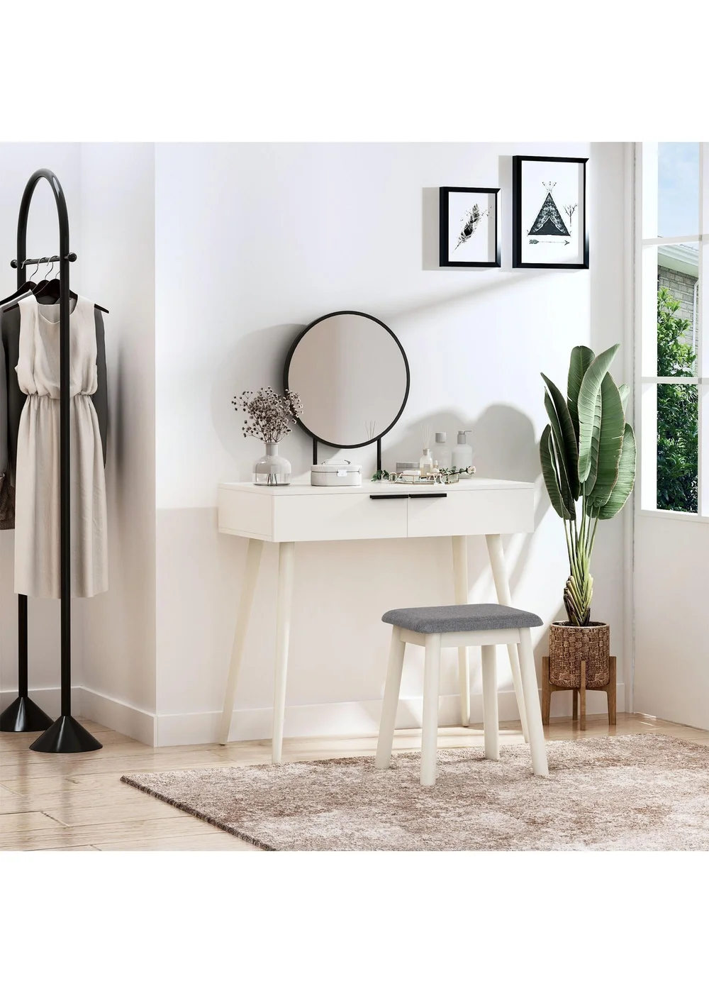 HOMCOM White Dressing Table Vanity Set (80cm x 40cm x 123cm) - One Size Image 4