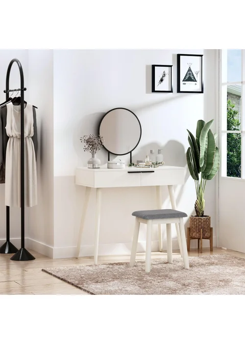HOMCOM White Dressing Table Vanity Set (80cm x 40cm x 123cm) - One Size Image 4