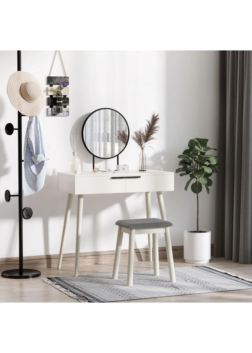 HOMCOM White Dressing Table Vanity Set (80cm x 40cm x 123cm) - One Size Image 1