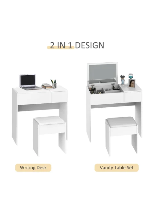 HOMCOM White Dressing Table Set with Flip-up Mirror (80cm x 40cm x 79cm) - No Size Image 4