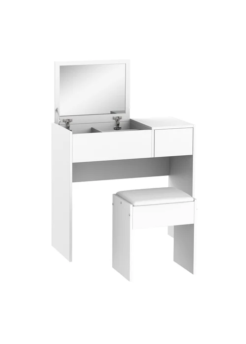 HOMCOM White Dressing Table Set with Flip-up Mirror (80cm x 40cm x 79cm) - No Size Image 2