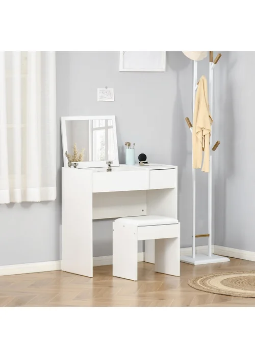 HOMCOM White Dressing Table Set with Flip-up Mirror (80cm x 40cm x 79cm) - No Size Image 1
