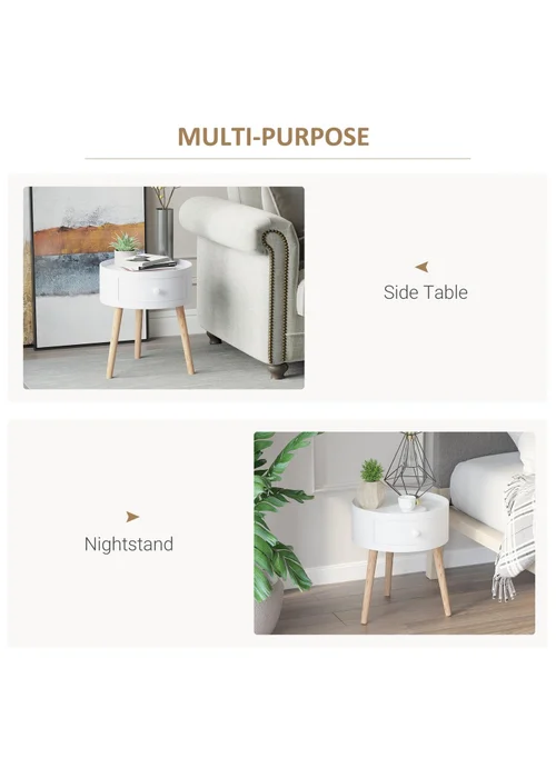 HOMCOM White Round Corner Coffee Table (38cm x 38cm x 45cm) - One Size Image 5