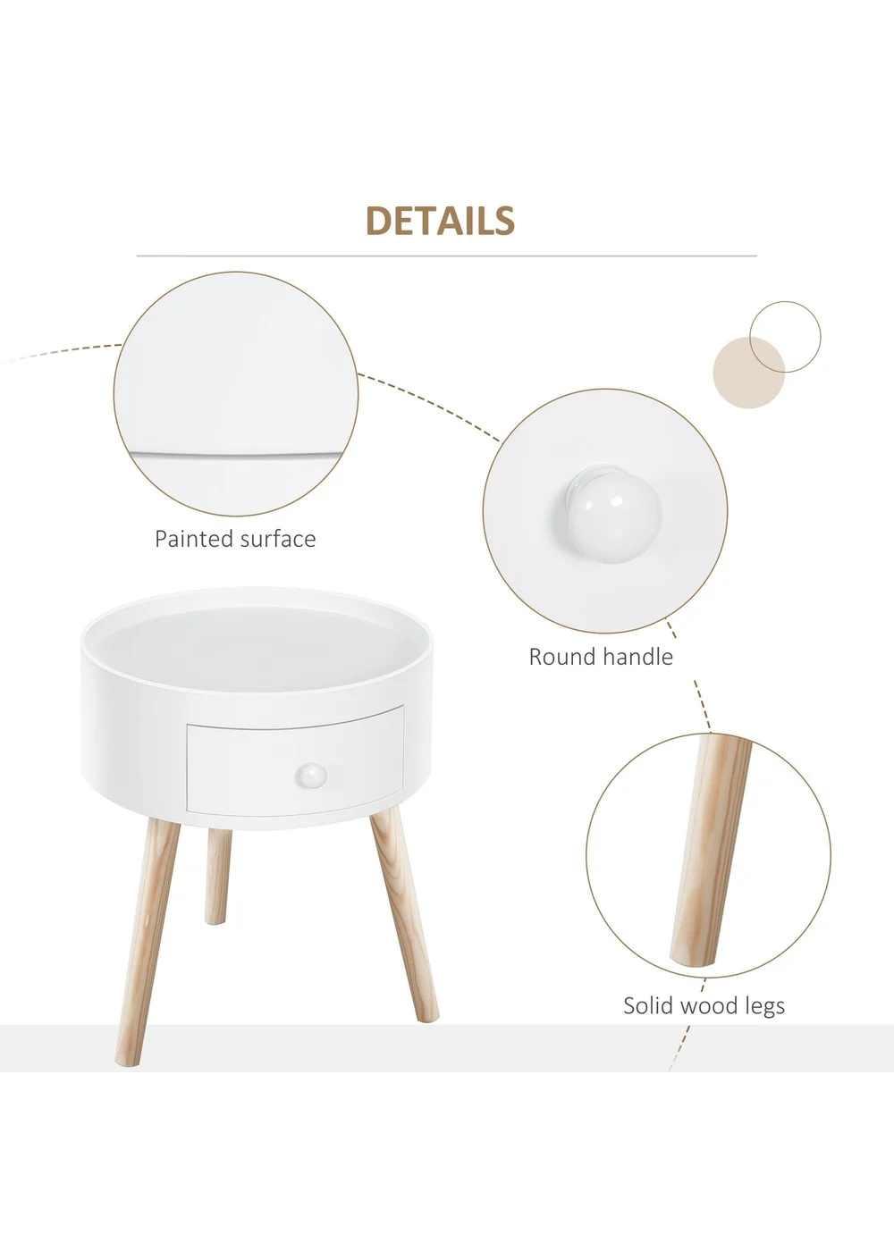 HOMCOM White Round Corner Coffee Table (38cm x 38cm x 45cm) - One Size Image 4