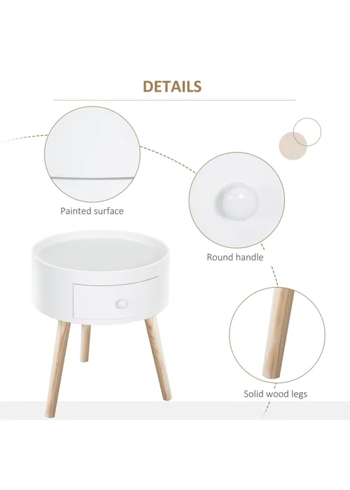 HOMCOM White Round Corner Coffee Table (38cm x 38cm x 45cm) - One Size Image 4