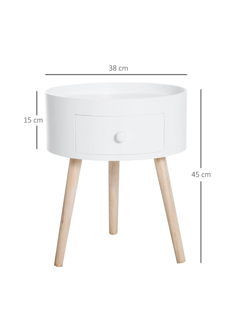 HOMCOM White Round Corner Coffee Table (38cm x 38cm x 45cm) - One Size Image 3
