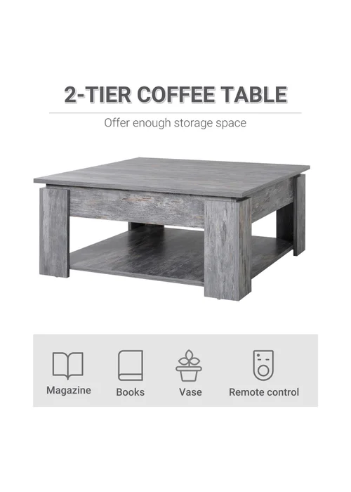 HOMCOM Grey 2 Tier Coffee Table (80cm x 80cm x 36cm) - One Size Image 4