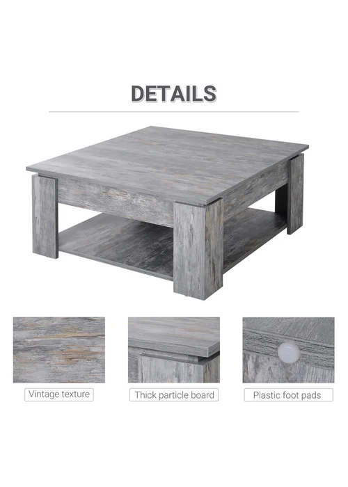 HOMCOM Grey 2 Tier Coffee Table (80cm x 80cm x 36cm) - One Size Image 5