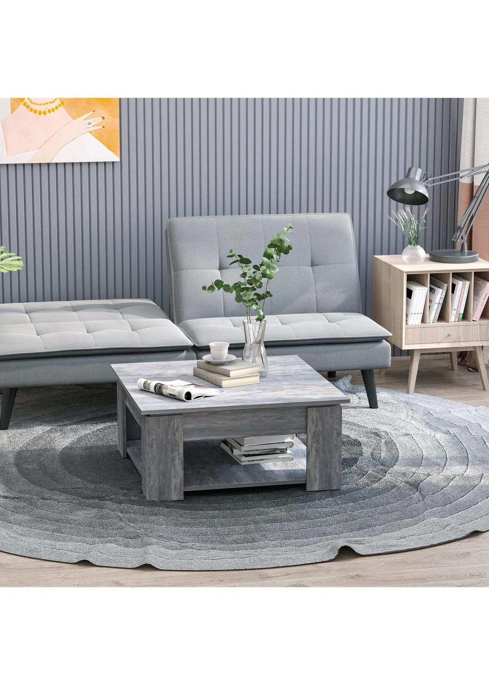 HOMCOM Grey 2 Tier Coffee Table (80cm x 80cm x 36cm) - One Size Image 1