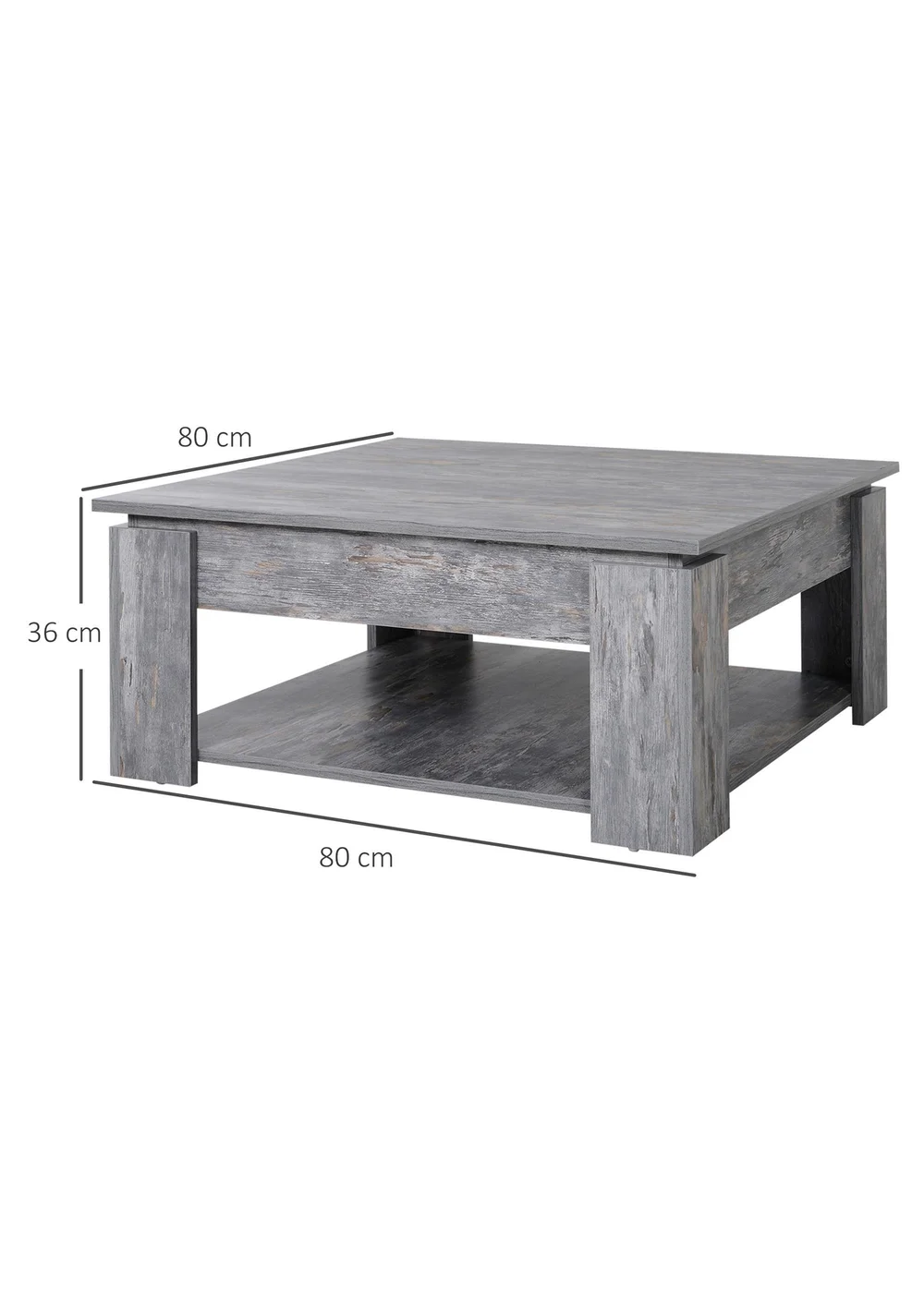 HOMCOM Grey 2 Tier Coffee Table (80cm x 80cm x 36cm) - One Size Image 3