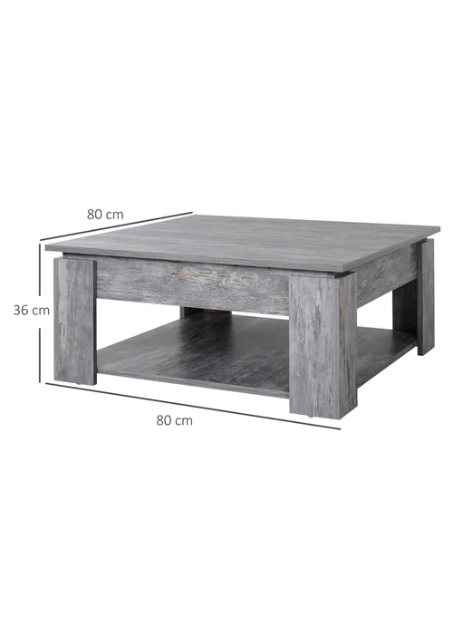 HOMCOM Grey 2 Tier Coffee Table (80cm x 80cm x 36cm) - One Size Image 3
