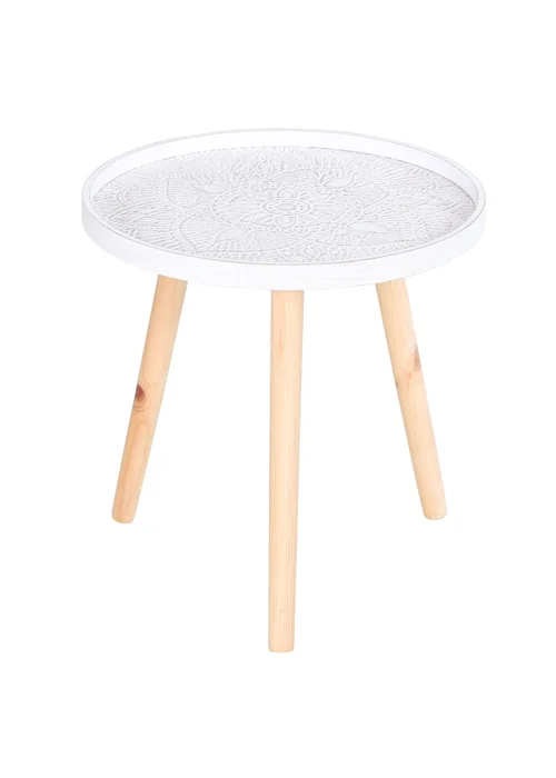 HOMCOM White Round Coffee Table W/ Wood Legs (40cm x 40cm x 40.5cm) - One Size Image 2