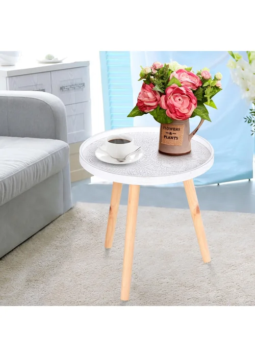 HOMCOM White Round Coffee Table W/ Wood Legs (40cm x 40cm x 40.5cm) - One Size Image 1