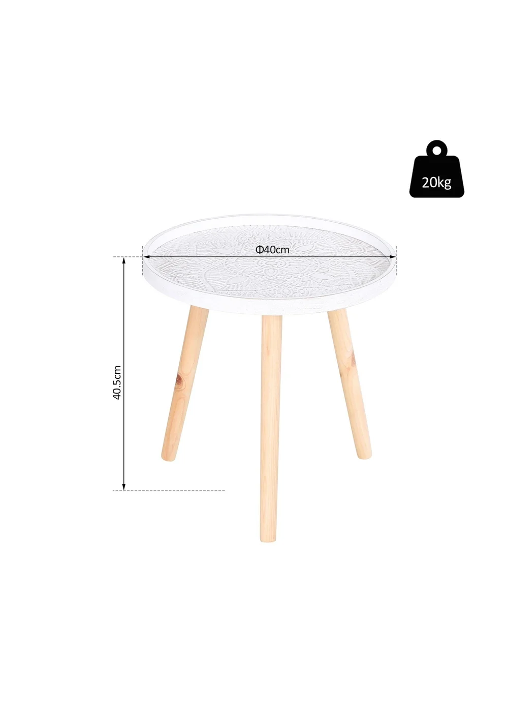 HOMCOM White Round Coffee Table W/ Wood Legs (40cm x 40cm x 40.5cm) - One Size Image 3