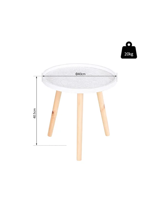 HOMCOM White Round Coffee Table W/ Wood Legs (40cm x 40cm x 40.5cm) - One Size Image 3