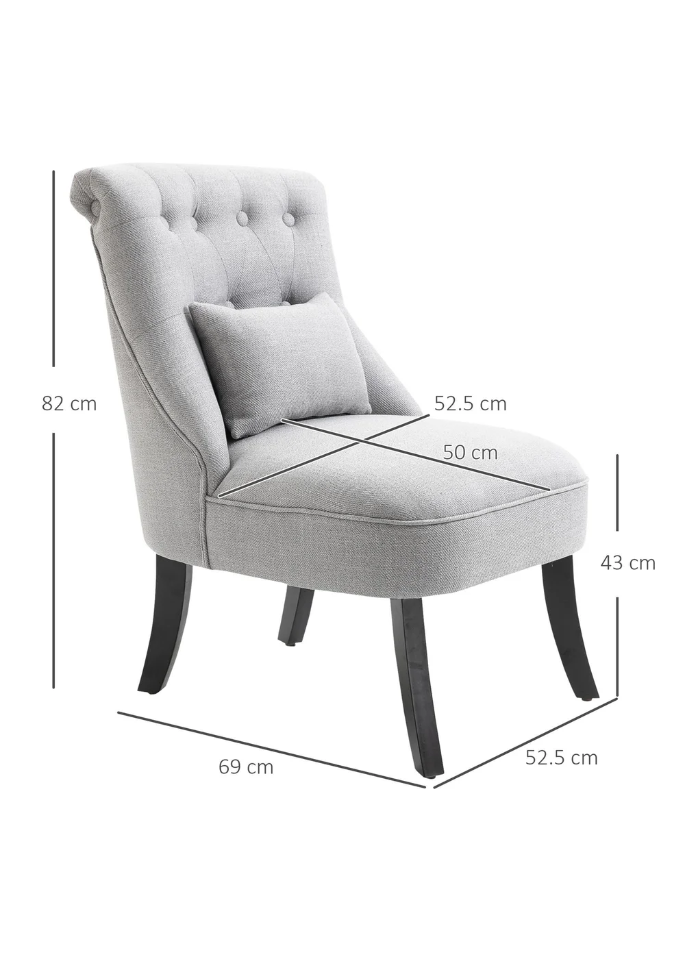 HOMCOM Grey Fabric Single Sofa Armchair (52.5cm x 69cm x 82cm) - One Size Image 3