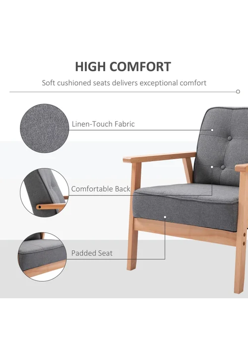 HOMCOM Grey Accent Chair Linen Armchair with Armrests (65cm x 69cm x 78cm) - No Size Image 5