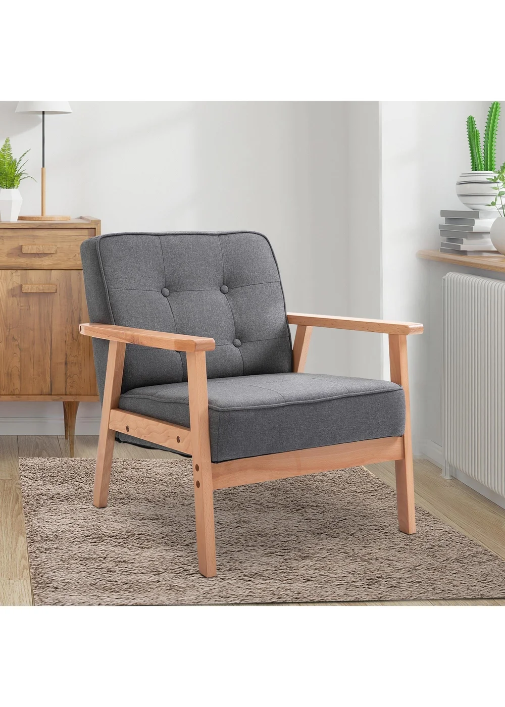 HOMCOM Grey Accent Chair Linen Armchair with Armrests (65cm x 69cm x 78cm) - No Size Image 1
