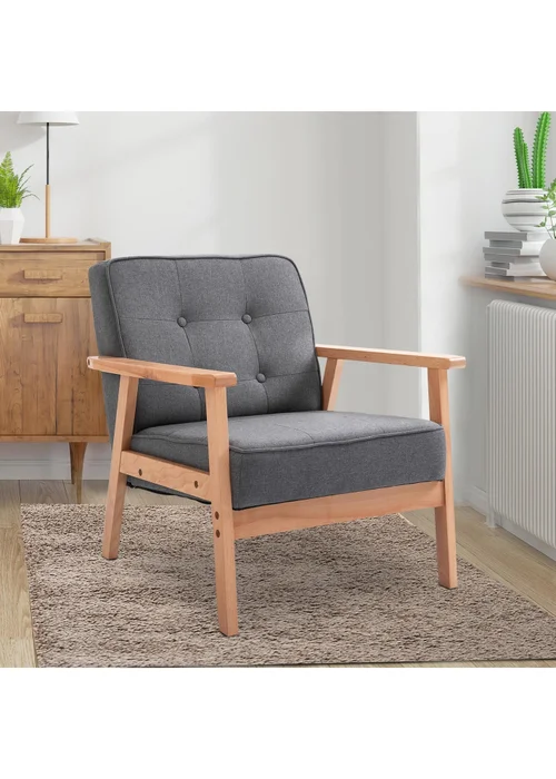 HOMCOM Grey Accent Chair Linen Armchair with Armrests (65cm x 69cm x 78cm) - No Size Image 1