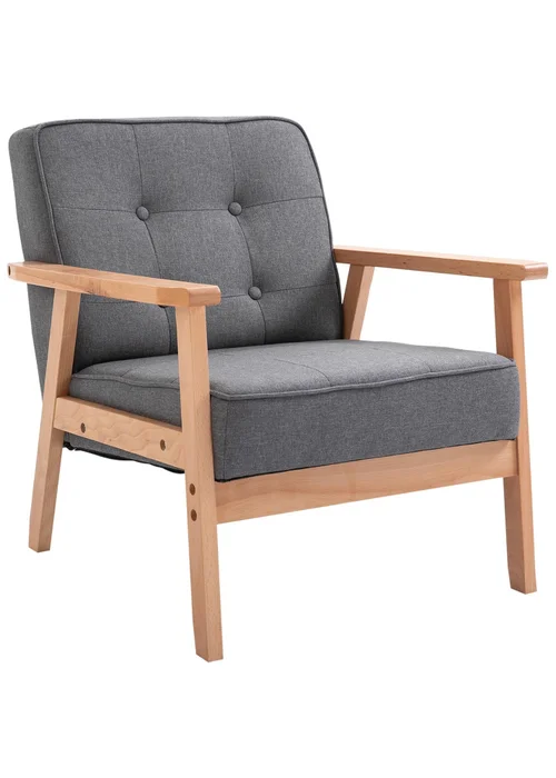 HOMCOM Grey Accent Chair Linen Armchair with Armrests (65cm x 69cm x 78cm) - No Size Image 2
