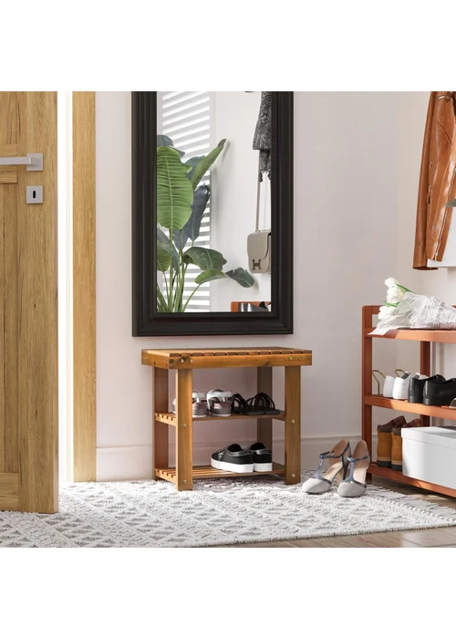 HOMCOM Natural 3-tier Shoe Rack Bench (50cm x 28cm x 45cm) - One Size Image 1
